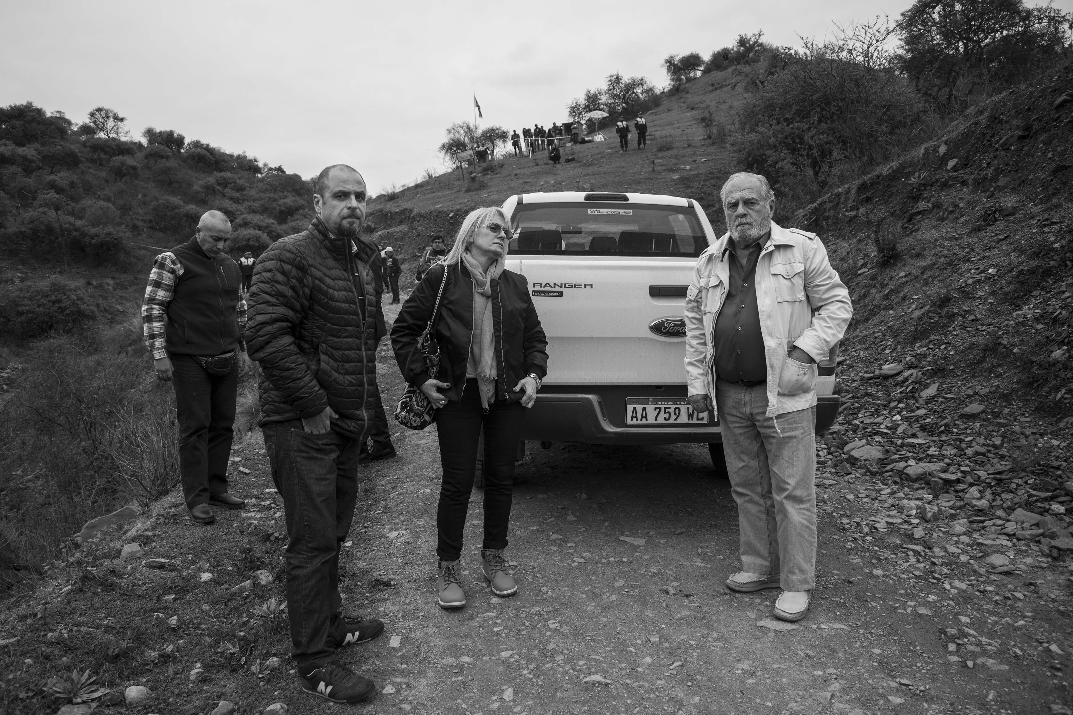 El Chorro, Tucumán, Argentina. Octubre 02/2018. Reconstrucción del asesinato a Javier Chocobar. Jueces Gustavo A S. Romagnoli (izq), Wendy Adela Kassar (Presidenta) y Emilio Paez de la Torre.